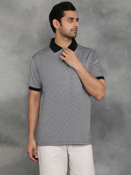 JadeBlue - Grey Premium Cotton Printed Polo T-Shirt with Half Sleeve
