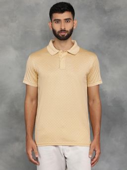 JadeBlue - Cream Premium Cotton Printed Polo T-Shirt with Half Sleeve