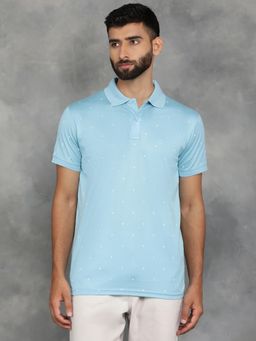JadeBlue - Sky Blue Premium Cotton Printed Polo T-Shirt with Half Sleeve