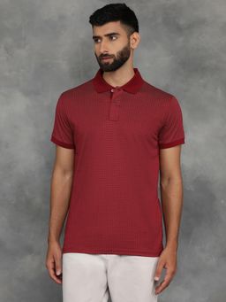 JadeBlue - Maroon Premium Cotton Printed Polo T-Shirt with Half Sleeve