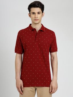 JadeBlue - Red 100 % Cotton Polo T-Shirt for Men - Printed Slim Fit