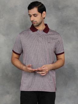 JadeBlue - Maroon Mercerised Jacquard Printed Polo T-Shirt
