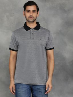 JadeBlue - Grey Mercerised Jacquard Printed Polo T-Shirt with Half Sleeve