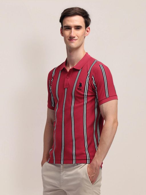 Buy POLO Mens Red Stripes Polo T-Shirt (3XL) Online