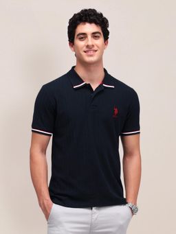 U.S. POLO ASSN. - Mens Navy Blue Solid/Plain Polo T-Shirt