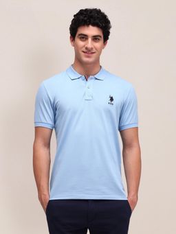 U.S. POLO ASSN. - Mens Blue Solid/Plain Polo T-Shirt