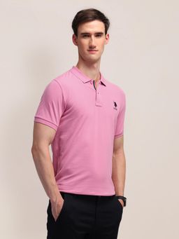 U.S. POLO ASSN. - Mens Pink Solid/Plain Polo T-Shirt
