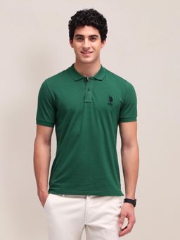 U.S. POLO ASSN. - Mens Green Solid/Plain Polo T-Shirt