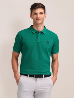 U.S. POLO ASSN. - Mens Green Solid/Plain Polo T-Shirt