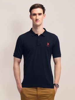 U.S. POLO ASSN. - Mens Navy Blue Solid/Plain Polo T-Shirt