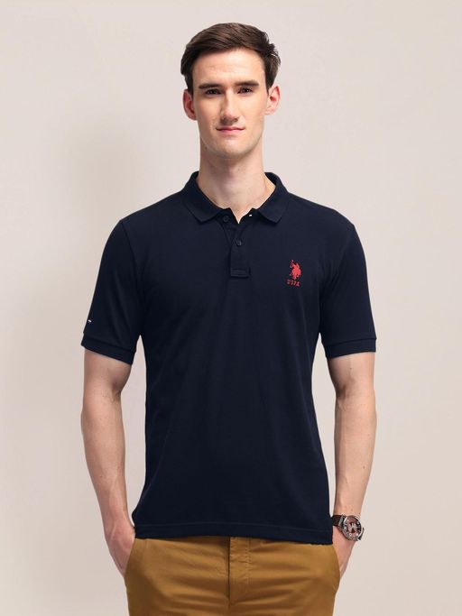 Buy POLO Mens Navy Blue Solid/Plain Polo T-Shirt (3XL