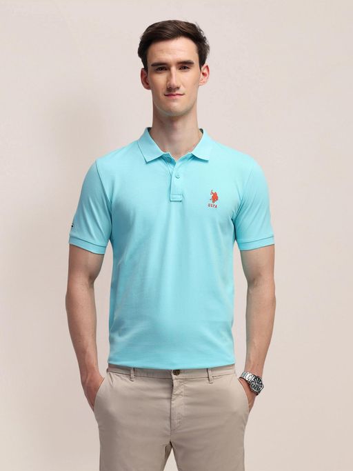 Buy POLO Mens Blue Solid/Plain Polo T-Shirt (3XL) Online