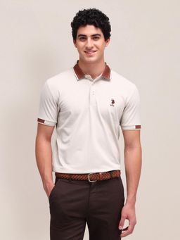 U.S. POLO ASSN. - Mens Beige Solid/Plain Polo T-Shirt