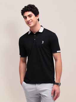 U.S. POLO ASSN. - Mens Black Solid/Plain Polo T-Shirt