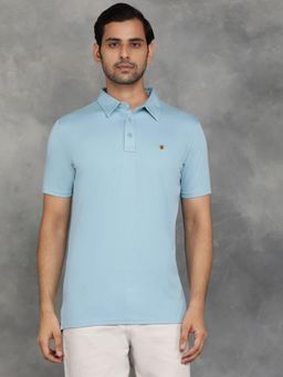 JadeBlue - Light Blue Viscose Solid Polo T-Shirt with Half Sleeve