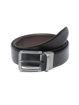 Teakwood - Men Black Textured Genuine Leather Reversible Belt