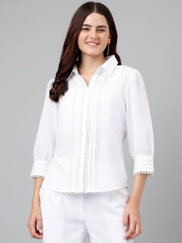 Latin Quarters - Women White Collared Casual Shirt