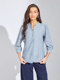 Latin Quarters - Women Blue Mandarin Casual Shirt