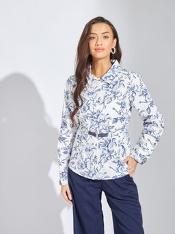 Latin Quarters - Women Blue Collared Full Sleeves Casual Shirt