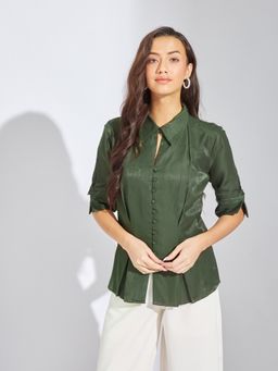 Latin Quarters - Women Green Collared Half Sleeves Casual Shirt