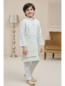 Lagorii - Cream Silk Blend Embroidered Kurta With Pyjama & Jacket
