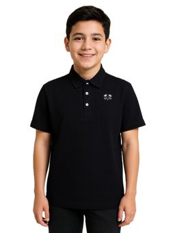 CAVIO - Black Cotton Blend Solid Polo T-Shirt