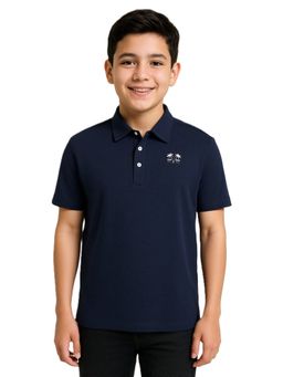 CAVIO - Navy Blue Cotton Blend Solid Polo T-Shirt