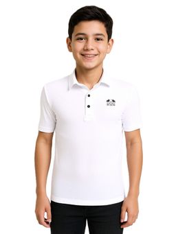 CAVIO - White Cotton Blend Solid Polo T-Shirt