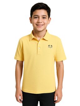 CAVIO - Yellow Cotton Blend Solid Polo T-Shirt