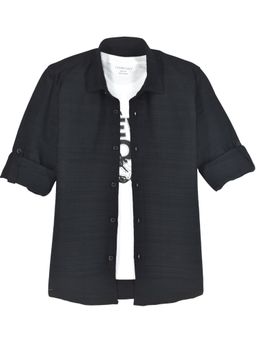 CHARCHIT - Black Cotton Printed Shirt With T-Shirt