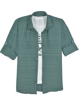 CHARCHIT - Green Cotton Printed Shirt With T-Shirt