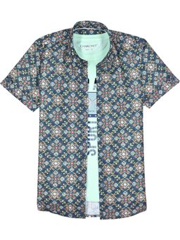 CHARCHIT - Navy Blue Cotton Printed Shirt With T-Shirt