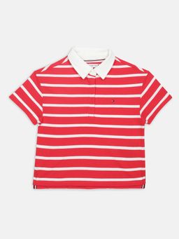 Tommy Hilfiger - Red Cotton Stripes Polo T-Shirt