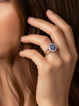 METALM - Evil Eye Spiritual Protection Adjustable Ring in 925 Silver