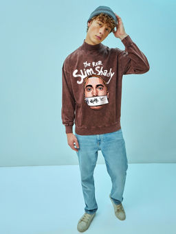 Bewakoof - Men's Maroon Real Slim Shady Graphic Printed Oversized Sweatshirt