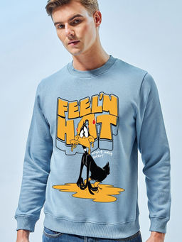 Bewakoof - Looney Tunes Men's Blue Feel'n Hot Graphic Printed Oversized Sweatshirt