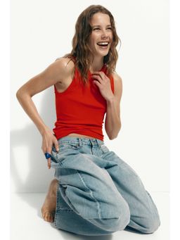 H&M - Women Red Ribbed Vest Top