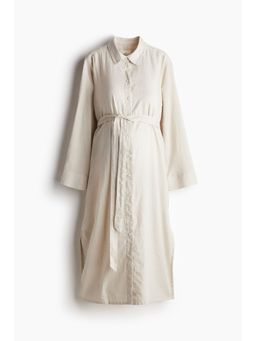 H&M - Women Beige Mama Linen-Blend Shirt Dress