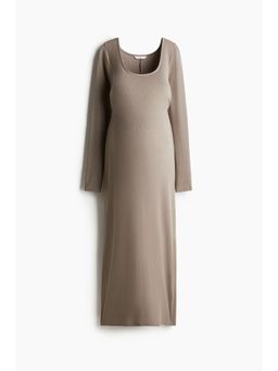 H&M - Women Beige Mama Ribbed Scoop-Neck Dress