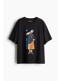 H&M - Women Black Oversized Printed T-Shirt