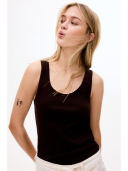 H&M - Women Brown Ribbed Vest Top