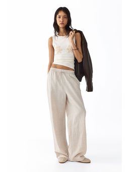 H&M - Women Beige Linen-Blend Trousers