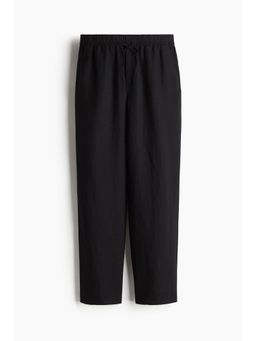 H&M - Women Black Linen-Blend Drawstring Trousers