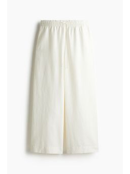 H&M - Women White Cropped Linen-Blend Trousers