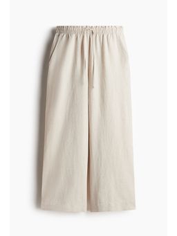 H&M - Women Beige Cropped Linen-Blend Trousers