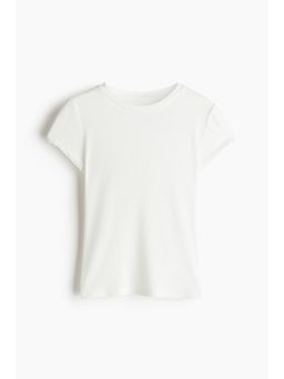 H&M - Women White Lace-Trimmed Ribbed T-Shirt