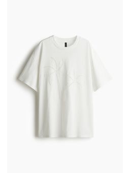 H&M - Women White Oversized Motif-Detail T-Shirt