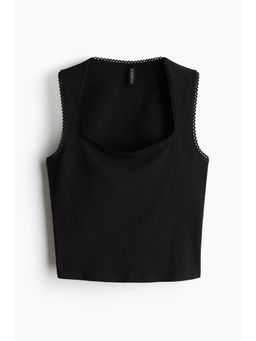 H&M - Women Black Picot-Trimmed Vest Top