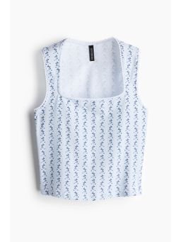 H&M - Women Blue Picot-Trimmed Vest Top