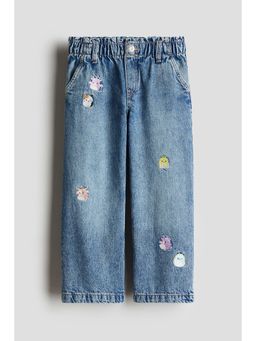 H&M - Girls Blue Motif-Detail Wide Leg Jeans